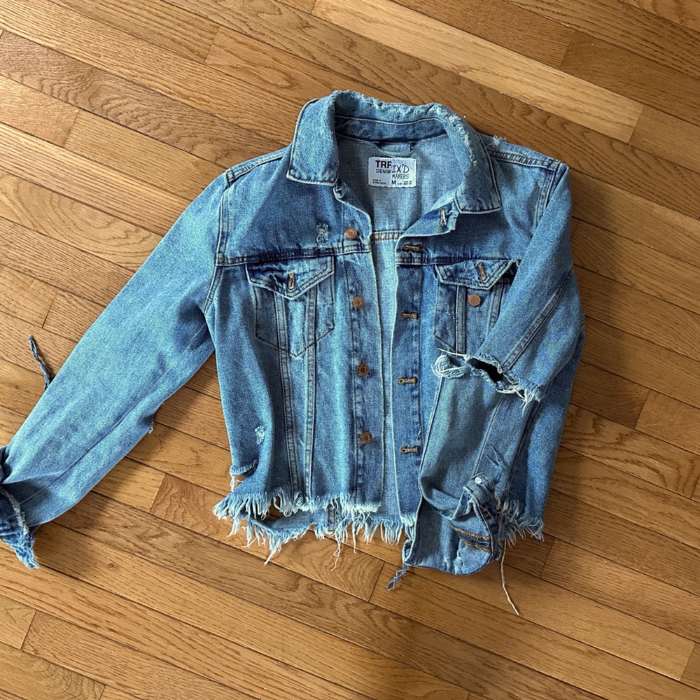 Zara Distressed Jean Crop Jacket